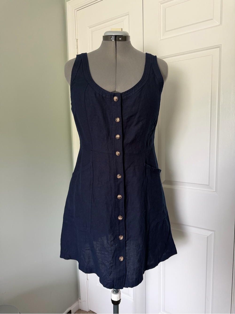 NWT LOFT Navy Sleeveless Button-Front Mini Dress 8 - Picture 2 of 8